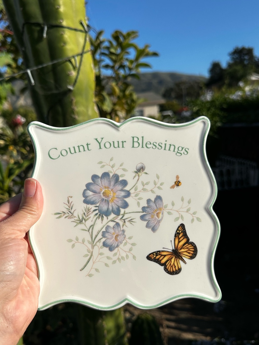 Lenox Butterfly Meadow Sentiment Trivet Count Your Blessings 6-3/4-Inch
